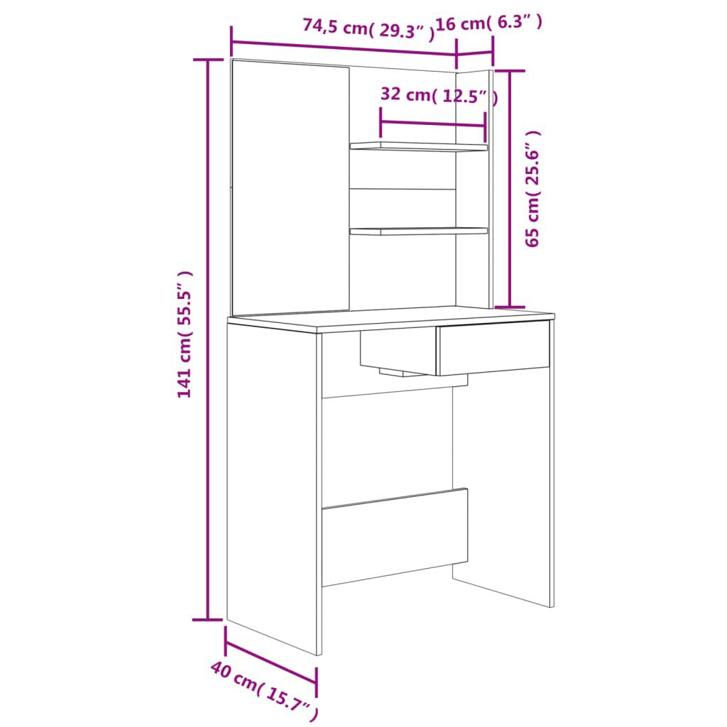 vidaXL Μπουντουάρ Σετ Μαύρο 74,5 x 40 x 141 εκ.