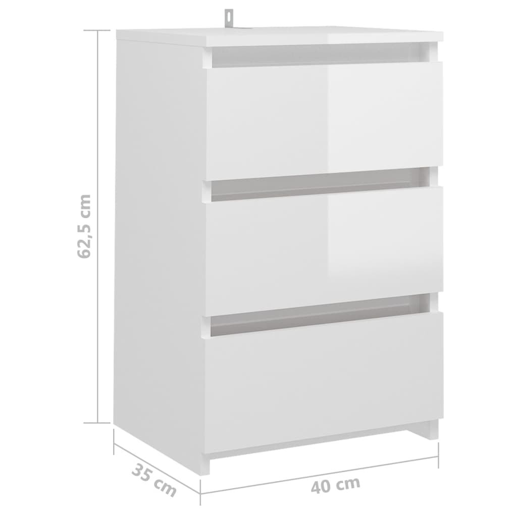 vidaXL Κομοδίνα 2 τεμ. Γυαλιστερό Λευκό 40x35x62,5 εκ. από Επεξ. Ξύλο