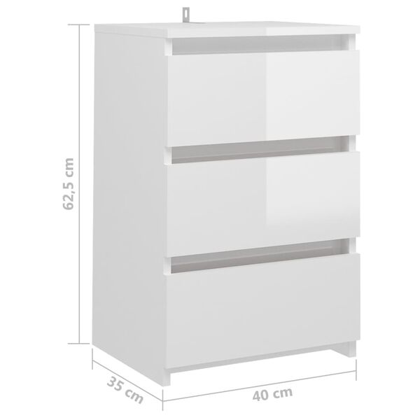 vidaXL Κομοδίνα 2 τεμ. Γυαλιστερό Λευκό 40x35x62,5 εκ. από Επεξ. Ξύλο