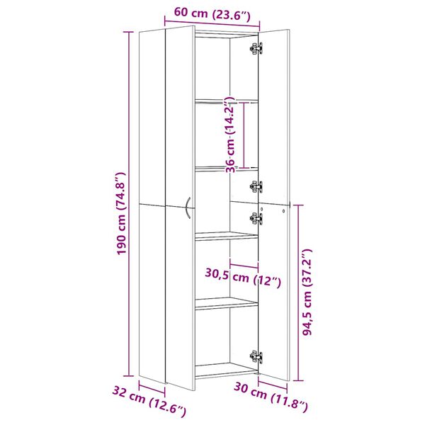 vidaXL Ντουλάπα Γραφείου Sonoma Δρυς 60 x 32 x 190 εκ. από Επεξ. Ξύλο