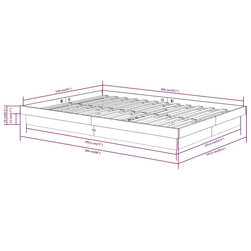 vidaXL Πλαίσιο Κρεβατιού 140 x 200 εκ. από Μασίφ Ξύλο