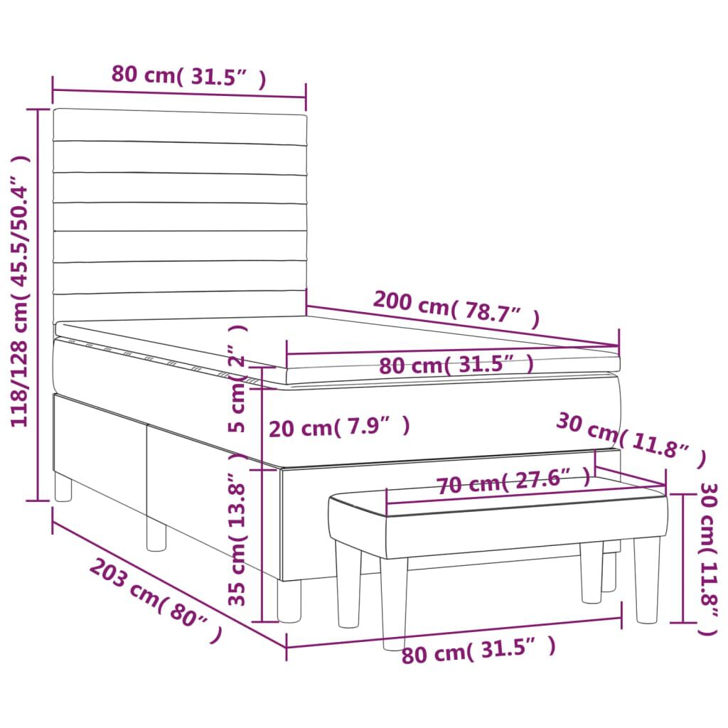 vidaXL Κρεβάτι Boxspring με Στρώμα Μαύρο 80 x 200 εκ. Υφασμάτινο