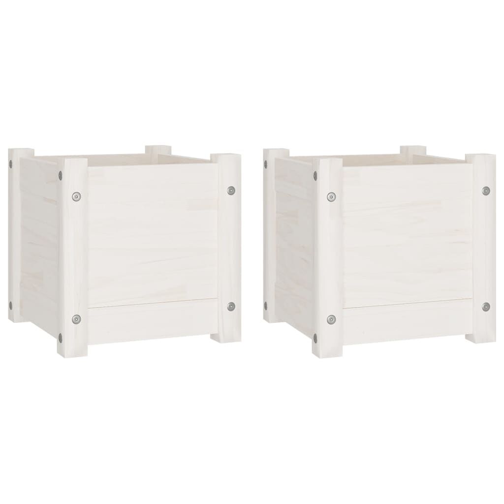 vidaXL Ζαρντινιέρες 2 τεμ. Λευκές 31 x 31 x 31εκ από Μασίφ Ξύλο Πεύκου