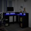 vidaXL Γραφείο με LED Μαύρο 130x130x91 εκ. από Επεξεργασμένο Ξύλο