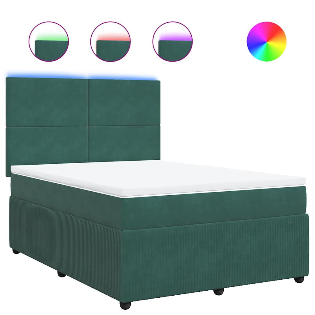 vidaXL Κρεβάτι Boxspring με Στρώμα Σκούρο Πράσινο 140x190εκ. Βελούδινο