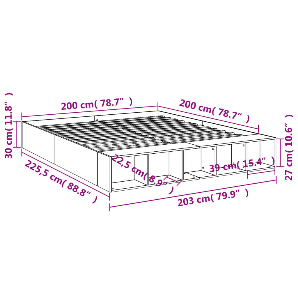 vidaXL Πλαίσιο Κρεβατιού Γκρι Sonoma 200x200 εκ. Επεξεργασμένο Ξύλο