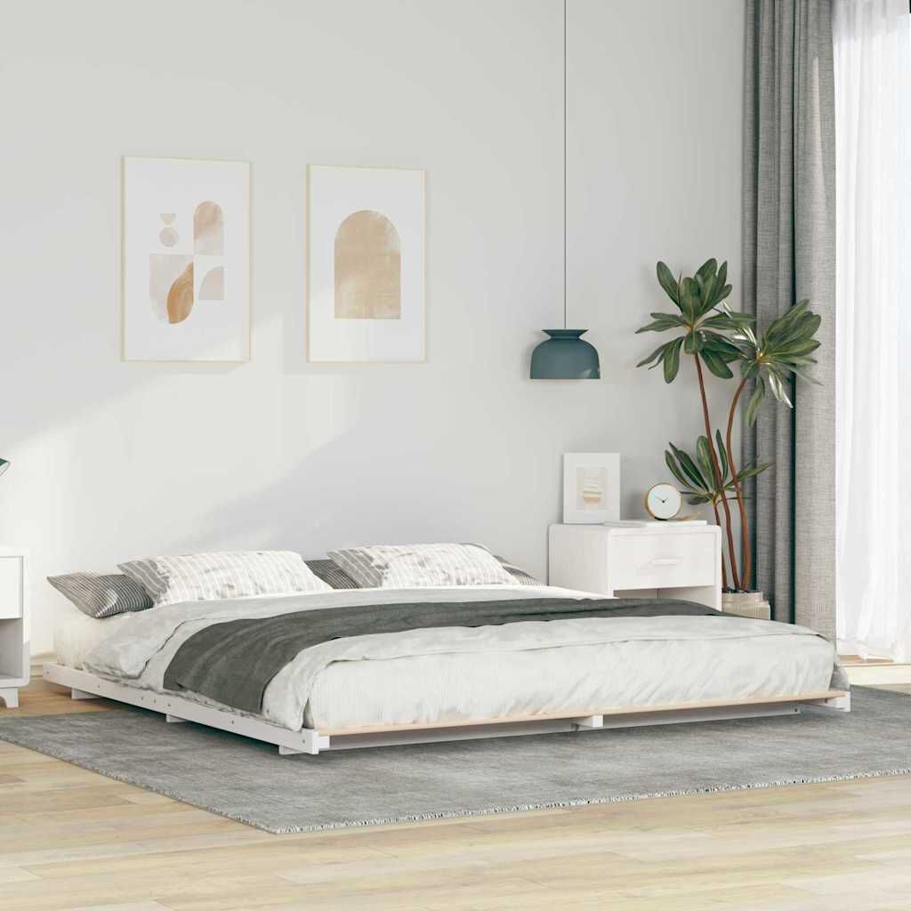vidaXL Κρεβάτι δαπέδου Λευκό 200 x 220 cm Μασίφ ξύλο πεύκου