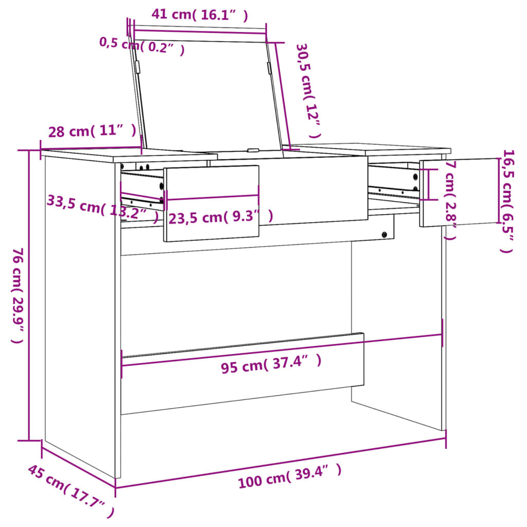 vidaXL Μπουντουάρ με Καθρέφτη Καπνιστή Δρυς 100x45x76 εκ.