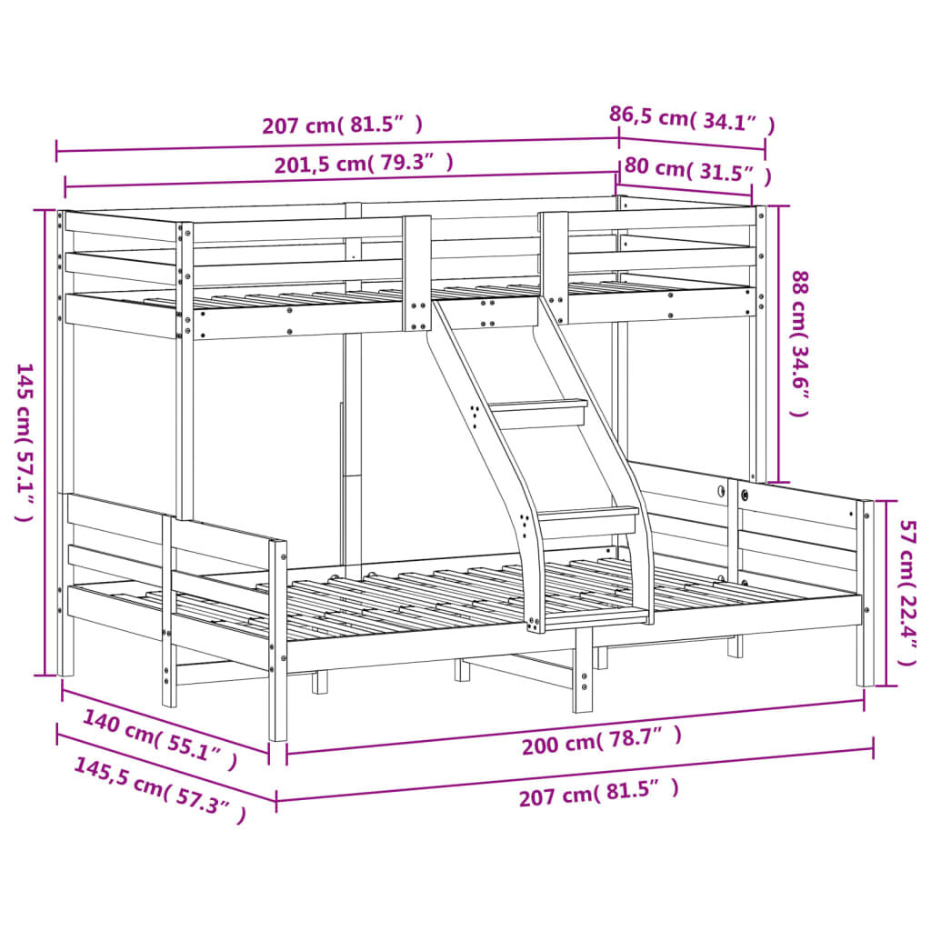 vidaXL Κουκέτα 80x200/140x200 εκ. Καφέ Κεριού από Μασίφ Ξύλο Πεύκου