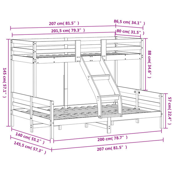 vidaXL Κουκέτα 80x200/140x200 εκ. Καφέ Κεριού από Μασίφ Ξύλο Πεύκου