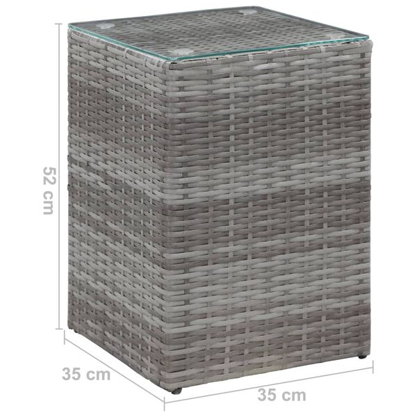vidaXL Τραπεζάκι Γκρι 35x35x52 εκ. Συνθετ. Ρατάν με Γυάλινη Επιφάνεια