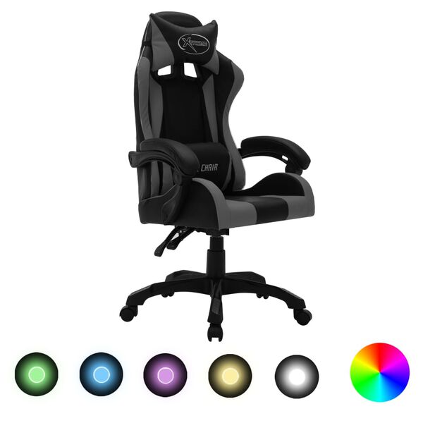 vidaXL Καρέκλα Racing με Φωτισμό RGB LED Γκρι/Μαύρο Συνθετικό Δέρμα