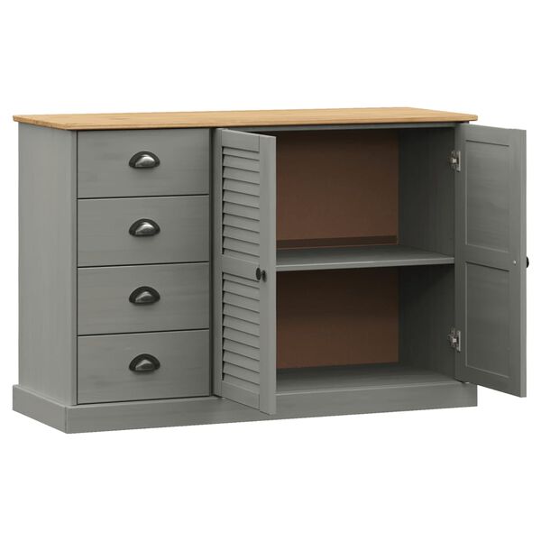 vidaXL Μπουφές με Συρτάρια VIGO Γκρι 113x40x75 εκ. Μασίφ Ξύλο Πεύκο