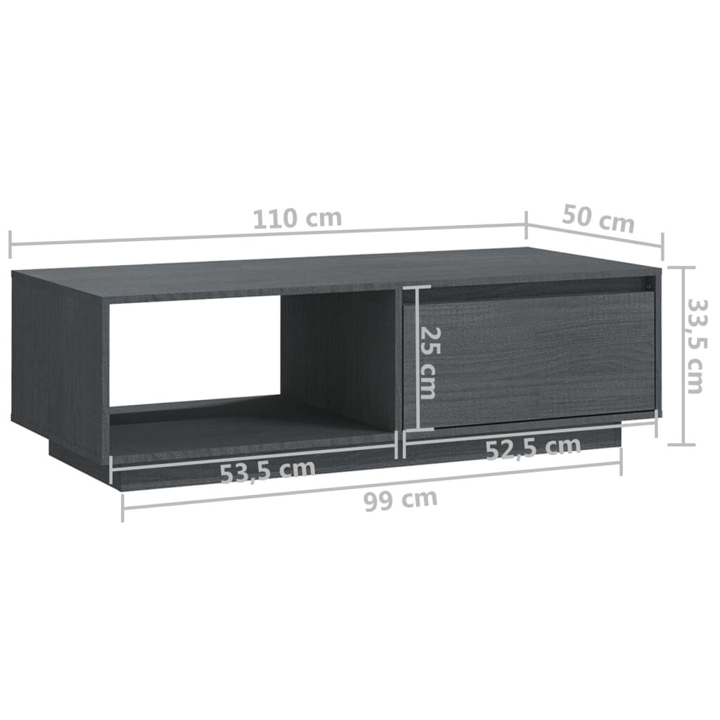 vidaXL Τραπεζάκι Σαλονιού Γκρι 110 x 50 x 33,5εκ από Μασίφ Ξύλο Πεύκου
