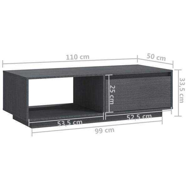 vidaXL Τραπεζάκι Σαλονιού Γκρι 110 x 50 x 33,5εκ από Μασίφ Ξύλο Πεύκου