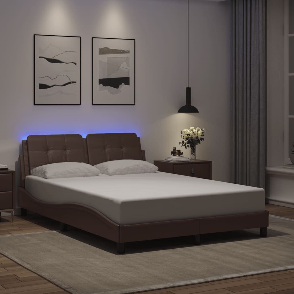vidaXL Πλαίσιο Κρεβατιού με LED Γκρι 120x200 εκ. Συνθετικό Δέρμα