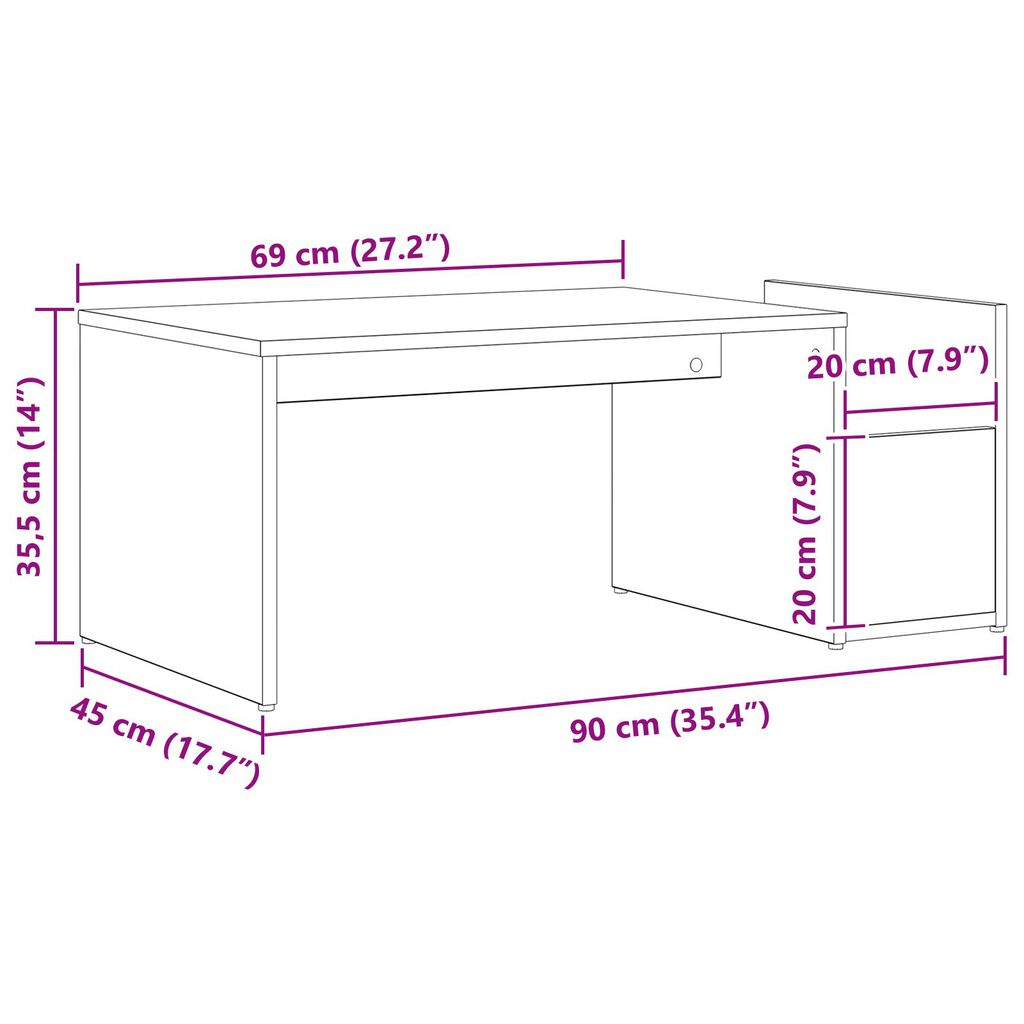 vidaXL Τραπεζάκι καφέ Μαύρο Δρυς 90x45x35 εκ. Από ξύλο