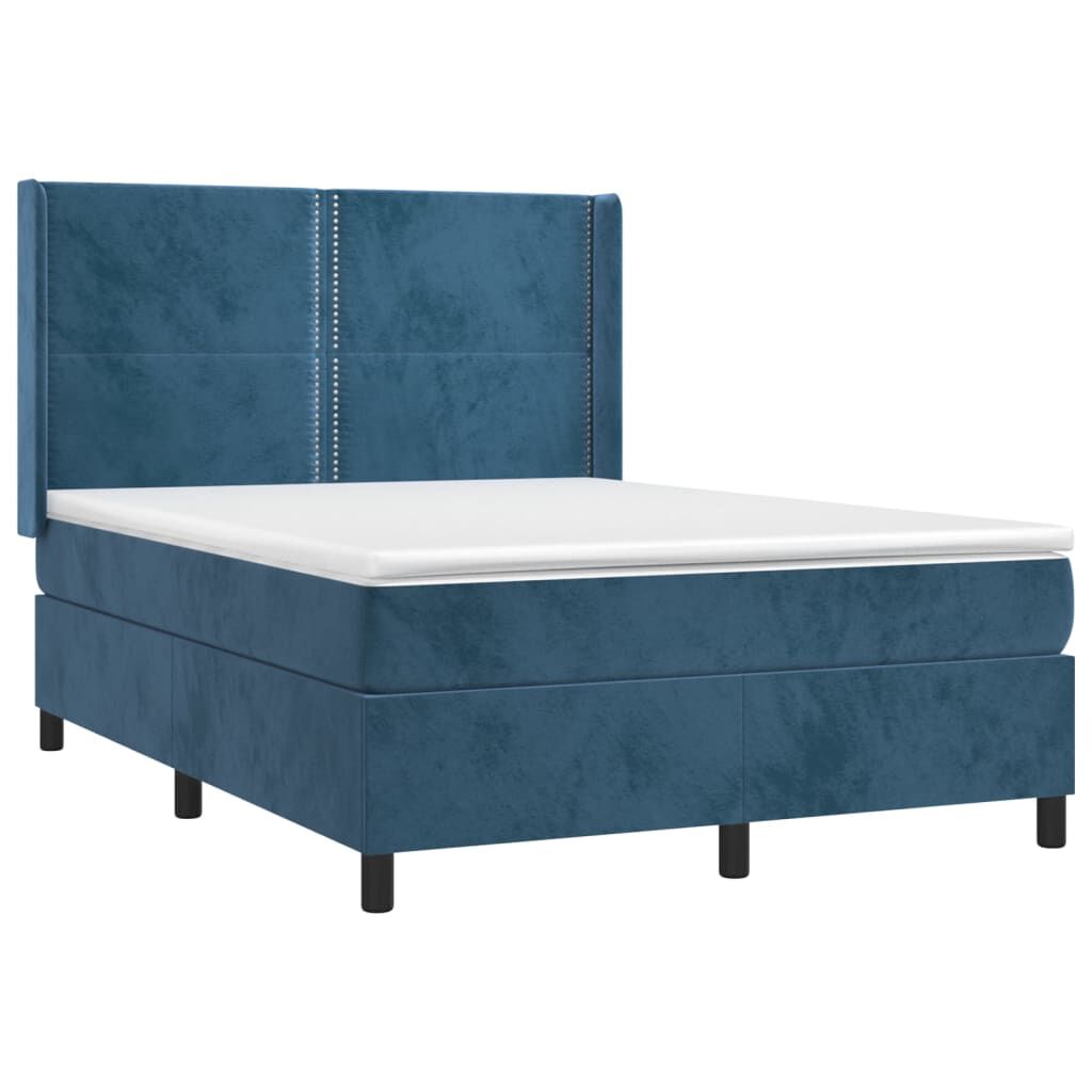 vidaXL Κρεβάτι Boxspring με Στρώμα & LED Σκ. Μπλε 140x190εκ. Βελούδινο