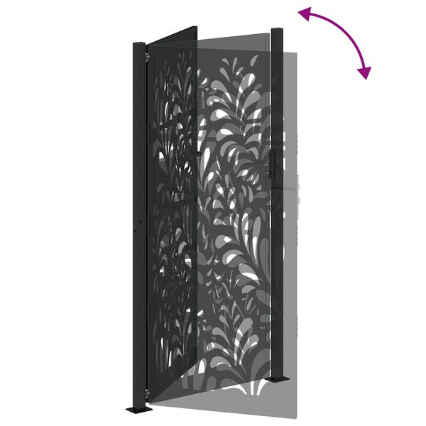 vidaXL Πύλη κήπου Μαύρη 105x205 cm Ατσάλινο σχέδιο κύματος