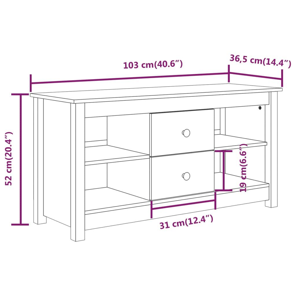 vidaXL Έπιπλο Τηλεόρασης Μαύρο 103x36,5x52 εκ. από Μασίφ Ξύλο Πεύκου