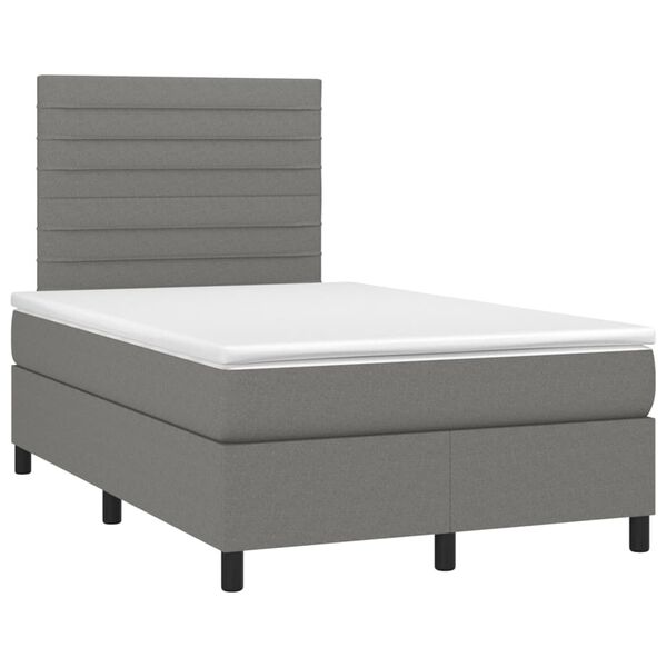 vidaXL Κρεβάτι Boxspring με Στρώμα & LED Σκ.Γκρι 120x190εκ. Υφασμάτινο