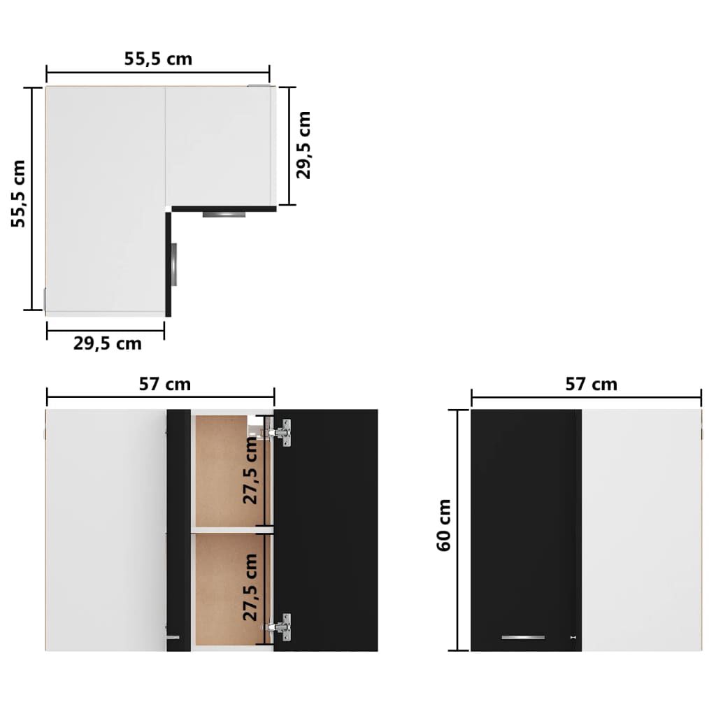 vidaXL Ντουλάπι Γωνία Κρεμαστό Lyon Μαύρο 57 x 57 x 60εκ. από