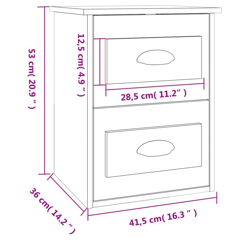 vidaXL Κομοδίνα Επιτοίχια 2 τεμ. Μαύρα 41,5 x 36 x 53 εκ.