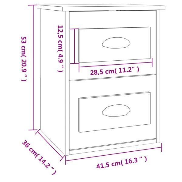 vidaXL Κομοδίνα Επιτοίχια 2 τεμ. Μαύρα 41,5 x 36 x 53 εκ.
