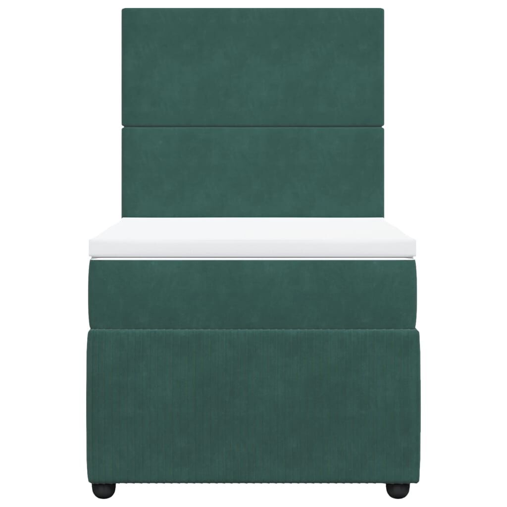 vidaXL Κρεβάτι Boxspring με Στρώμα Σκούρο Πράσινο 90x190 εκ. Βελούδινο