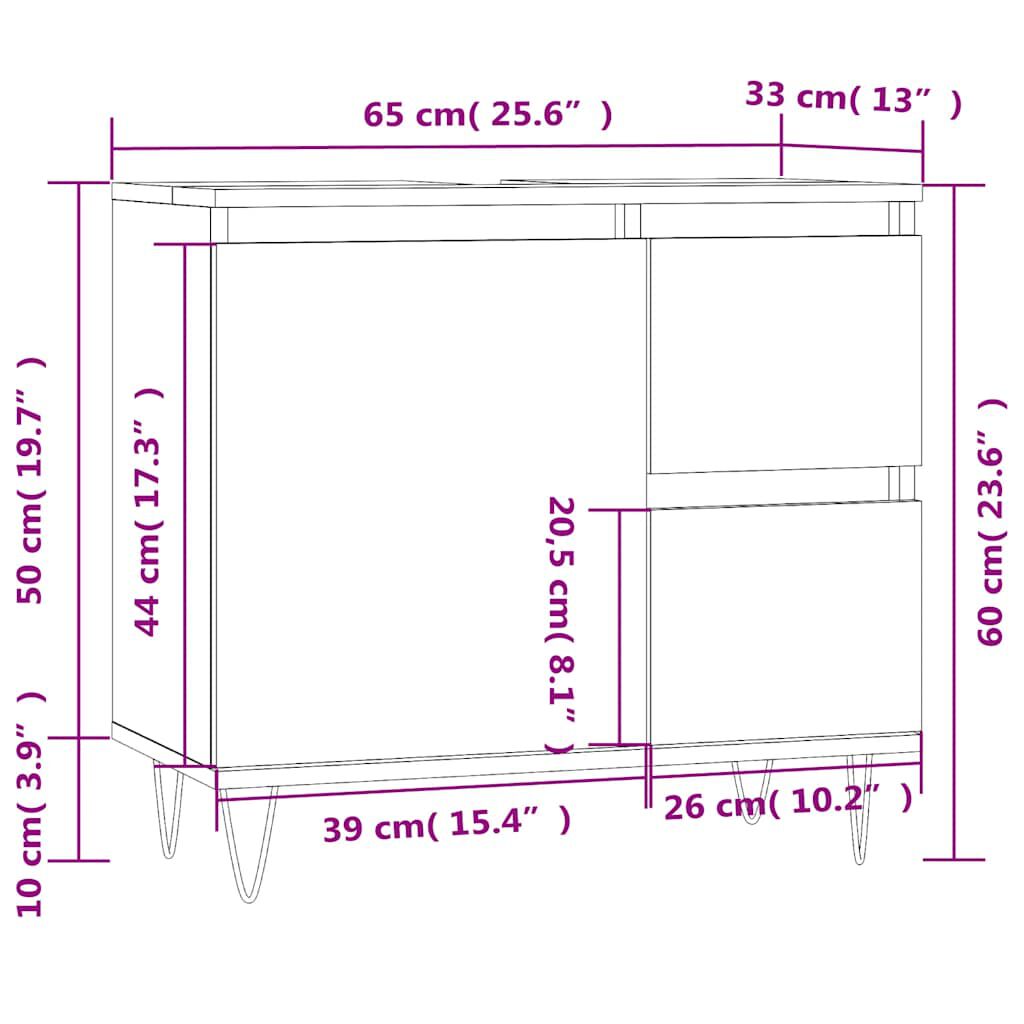 vidaXL Ντουλάπι Μπάνιου Καπνιστή Δρυς 65x33x60 εκ. Επεξεργασμένο Ξύλο