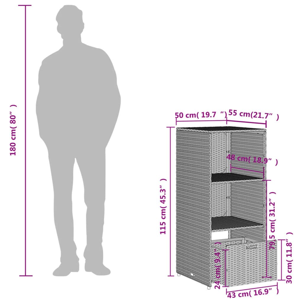 vidaXL Ντουλάπι Αποθήκευσης Κήπου Μαύρο 50x55x115 εκ. Συνθετικό Ρατάν