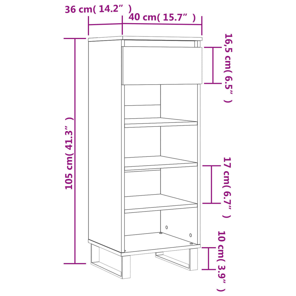 vidaXL Παπουτσοθήκη Γκρι Σκυροδέματος 40x36x105 εκ. Επεξεργασμένο Ξύλο