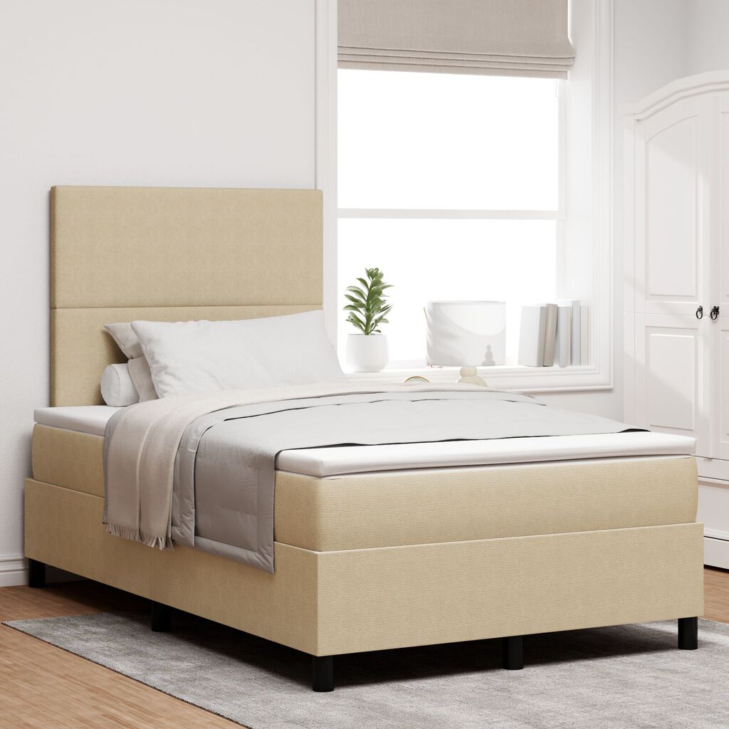 vidaXL Κρεβάτι Box Spring με Στρώμα Ανοιχτό Πράσινο Γκρι Μικρό Διπλό Ύφασμα Κοτλέ