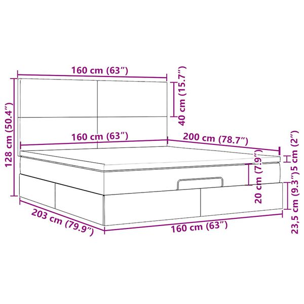 vidaXL Οθωμανικό κρεβάτι με στρώματα & LEDs Μαύρο 160x200cm Velvet