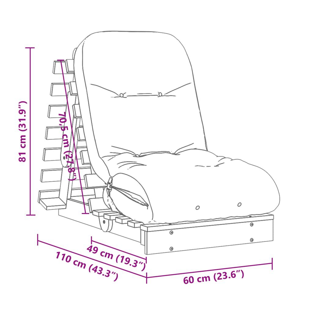 vidaXL Καναπές Κρεβάτι Futon/Στρώμα 60x206x11 Μασίφ Ξύλο Ψευδοτσούγκα