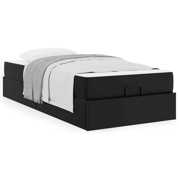 vidaXL Σκελετός κρεβατιού με στρώμα Μαύρο 90 x 190 cm Τεχνητό δέρμα