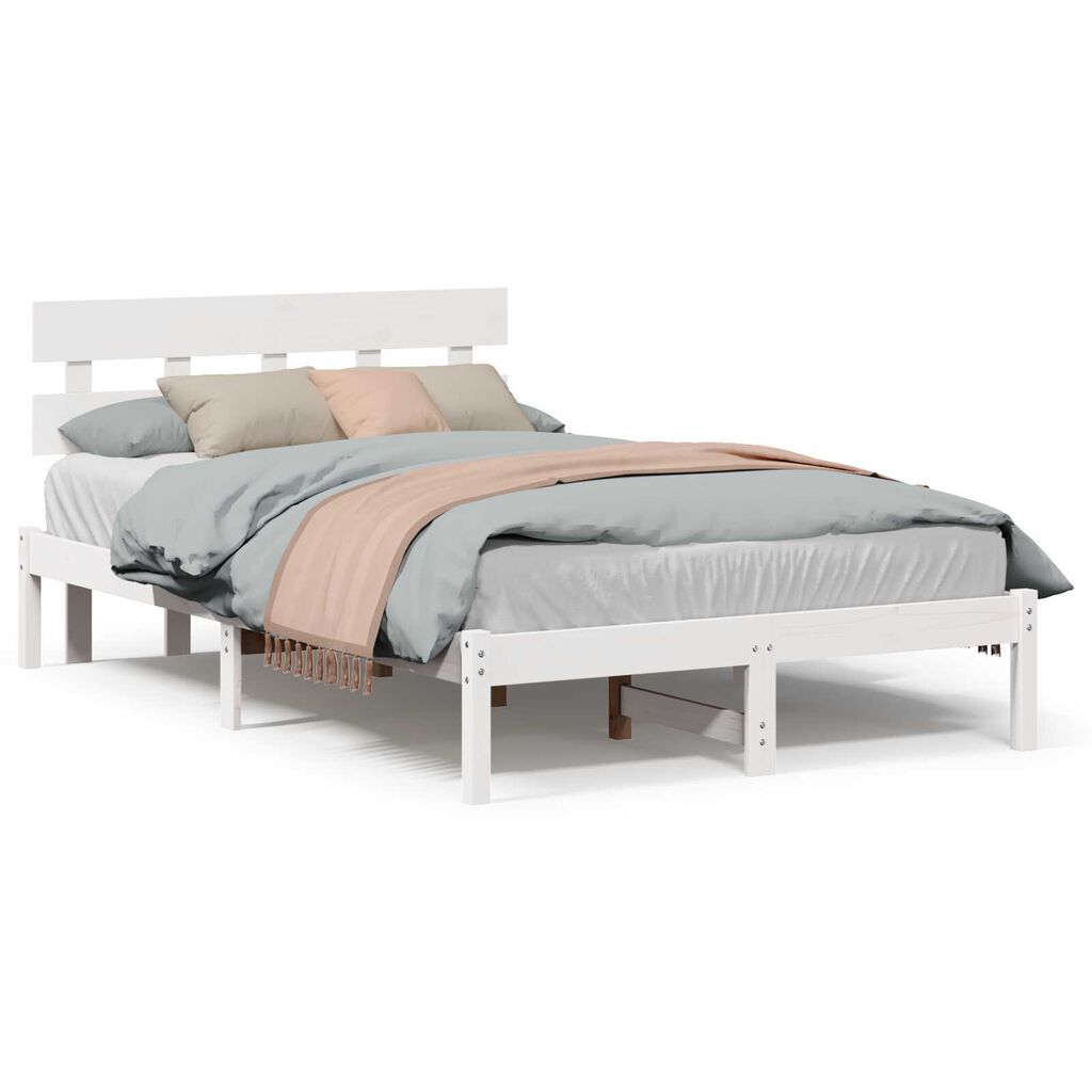 vidaXL Σκελετός Κρεβατιού Λευκό 140 x 190 cm Μασίφ ξύλο πεύκου