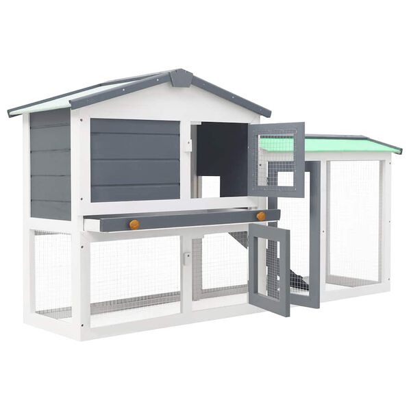 vidaXL Κλουβί Κουνελιών Μεγάλο Γκρι/Λευκό 145 x 45 x 84 εκ. Ξύλινο