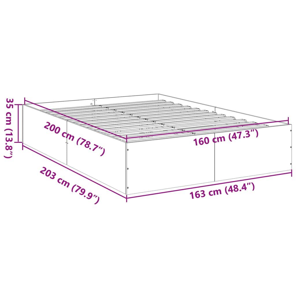 vidaXL Πλαίσιο Κρεβατιού Γκρι Σκυροδέματος 160x200 εκ. Επεξεργ. Ξύλο