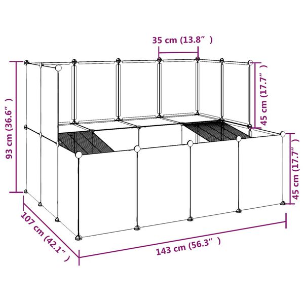 vidaXL Κλουβί Μικρών Ζώων Μαύρο 143x107x93 εκ. Πολυπροπυλένιο & Ατσάλι