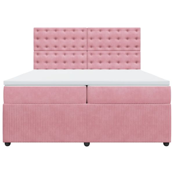 vidaXL Κρεβάτι Boxspring με Στρώμα Ροζ 200x200 εκ. Βελούδινο