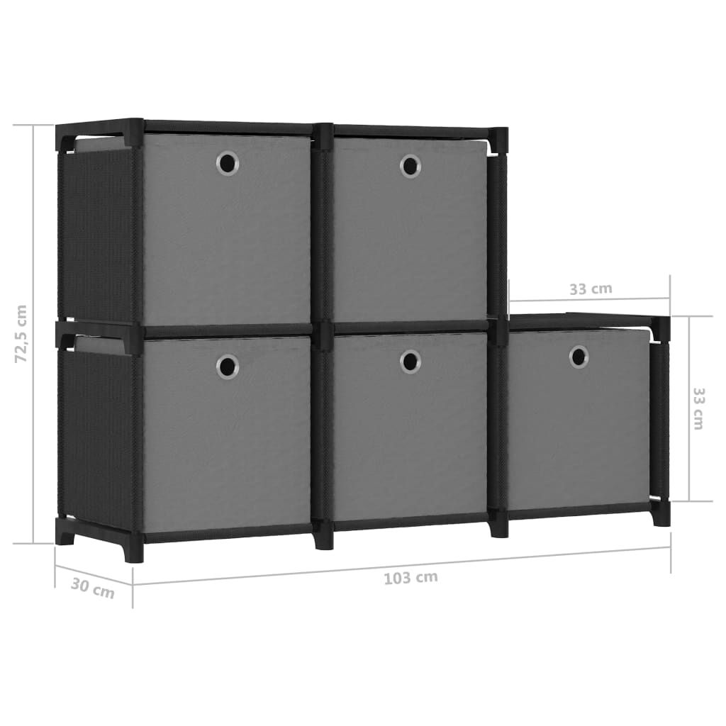 vidaXL Ραφιέρα με 5 Κύβους & Κουτιά Μαύρη 103x30x72,5 εκ. Υφασμάτινη