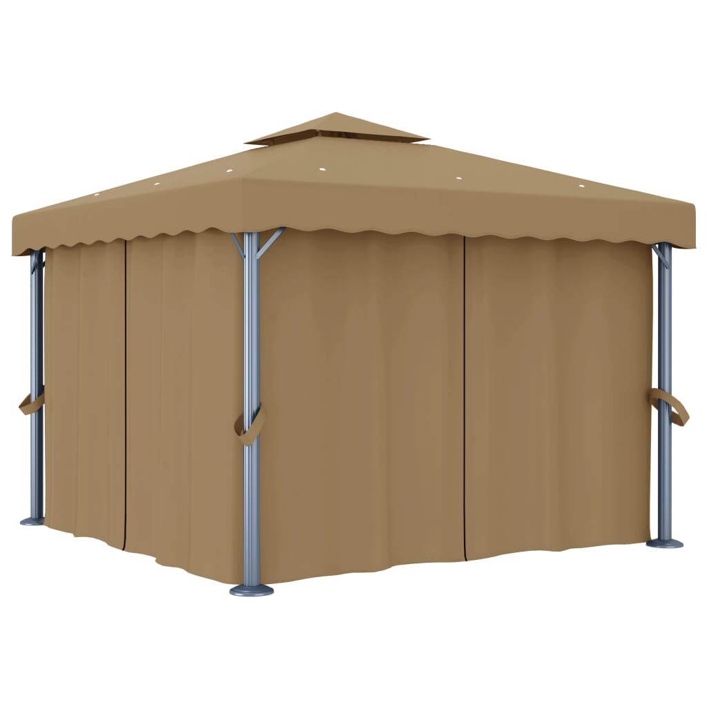 vidaXL Κιόσκι Taupe 3 x 3 μ. από Αλουμίνιο με Κουρτίνα