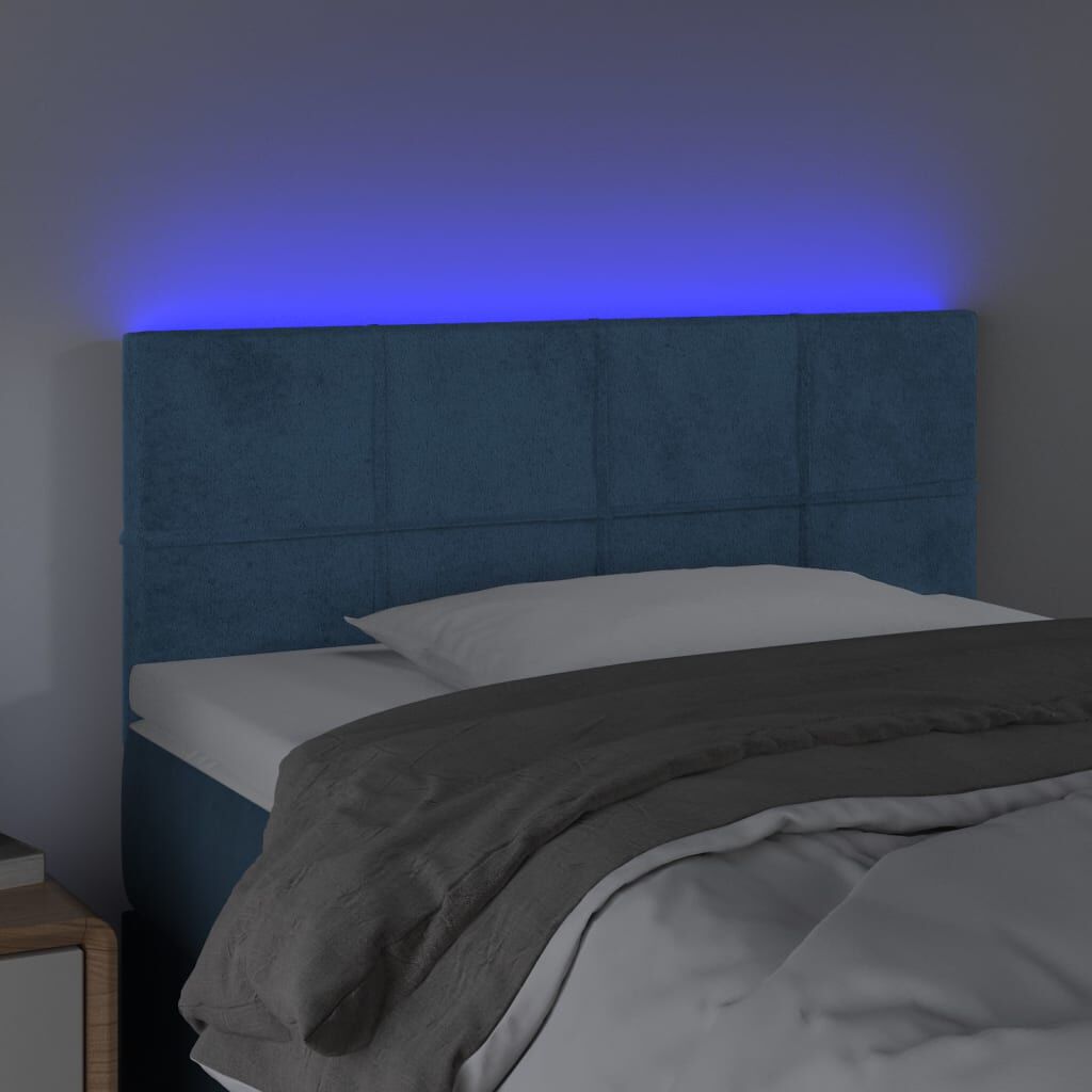 vidaXL Κεφαλάρι Κρεβατιού LED Σκούρο Μπλε 90x5x78/88 εκ. Βελούδινο