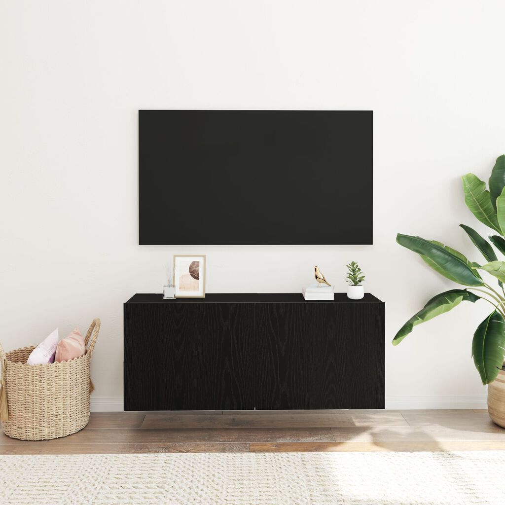 vidaXL Ντουλάπι Τοίχου Τηλεόρασης Μαύρη Δρυς 100x30x41 εκ. Επεξεργασμένο Ξύλο