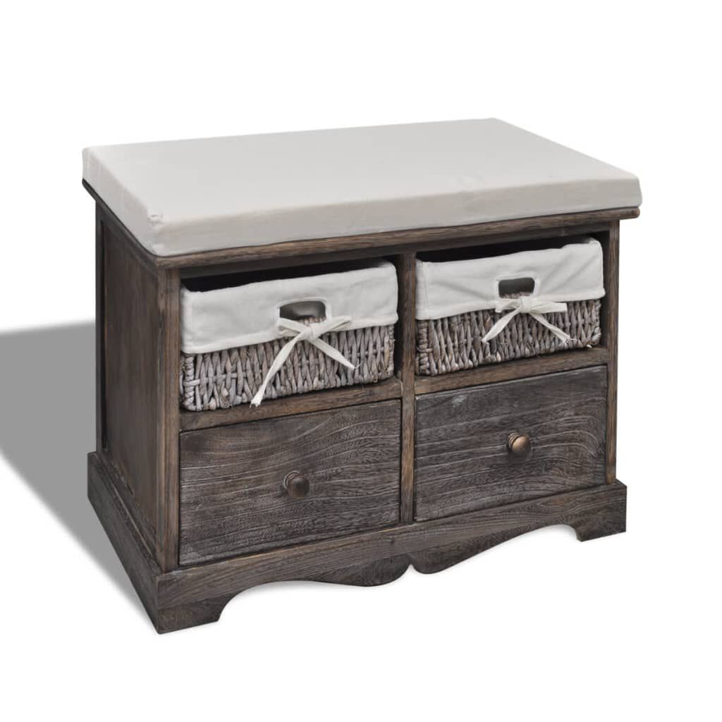 vidaXL Πάγκος με Αποθηκευτικό Χώρο Καφέ 62x33x42 εκ. Ξύλο Παυλώνιας