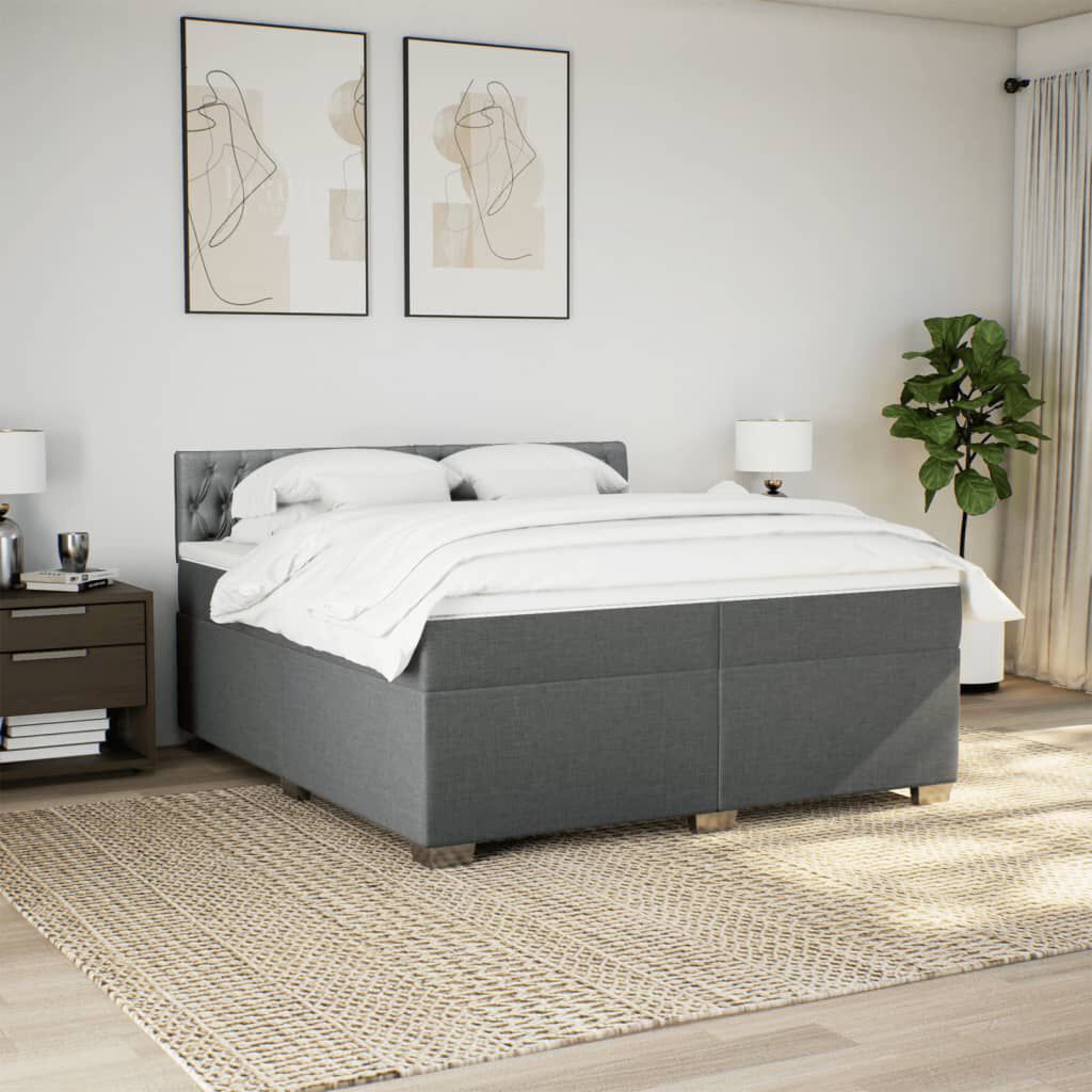 vidaXL Κρεβάτι Boxspring με Στρώμα Σκούρο Γκρι 200x200 εκ. Υφασμάτινο