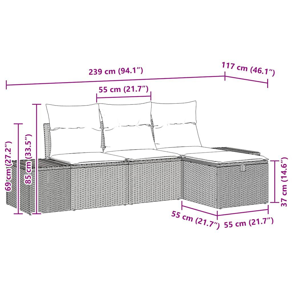 vidaXL Σετ Καναπέ Κήπου 4 pcs Μπεζ 55 x 62 x 69 εκ Πολυ ράταν
