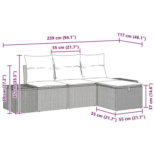 vidaXL Σετ Καναπέ Κήπου 4 pcs Μπεζ 55 x 62 x 69 εκ Πολυ ράταν