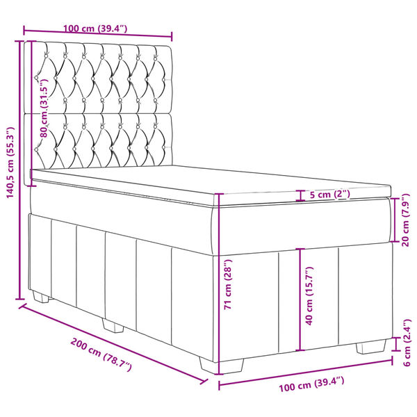 vidaXL Κρεβάτι Boxspring με Στρώμα Σκούρο Γκρι 100x200 εκ. Υφασμάτινο